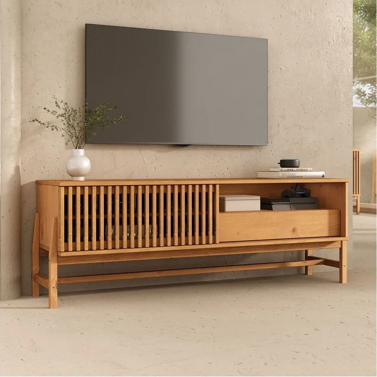 IDIMEX Lowboard ADAMO, Sideboard 145 cm aus Massivholz mit Lamellen-Schiebetür Eiche Finish