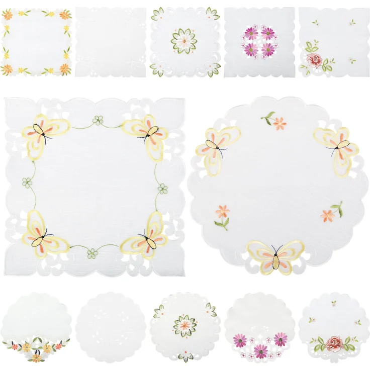 ARSVITA Tischdecke mit Stickerei, mit Blumen oder Schmetterlingen bestickte 30x30cm Decke für den Tisch, in vielen verschiedenen Designs verfügbar Grün - Gelb Rund – Bild 6