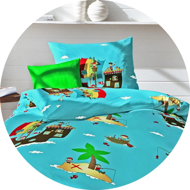 JACK Babybettwäsche 100x135cm Piratenschiff Pirat Schatz Fleuresse, Biber, 2 teilig, Babybettwäsche für kleine Piraten und Abenteurer – Bild 4
