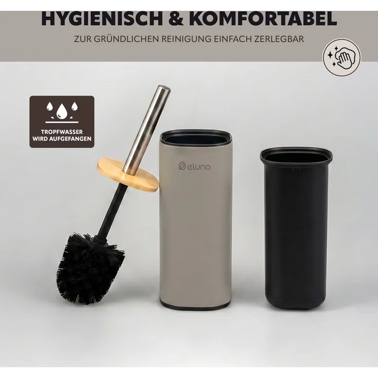 eluno Badezimmer Zubehör Set FRAMURA 2tlg. bestehend aus 1 Kosmetikeimer, 1 WC-Garnitur, Metall, Braun – Bild 4