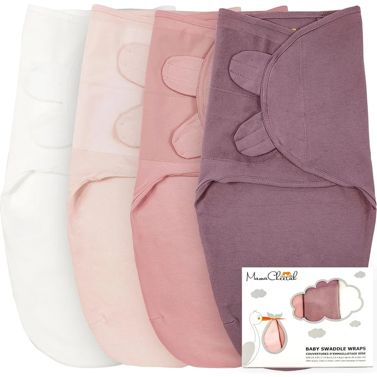 Mama Cheetah Baby Swaddle Sack, Bio-Baumwolle Swaddle Decke, verstellbare Swaddle Schlafsäcke, einfache Swaddles für Junge Mädchen 0-3 Monate, Baby Essentials, 4-Pack