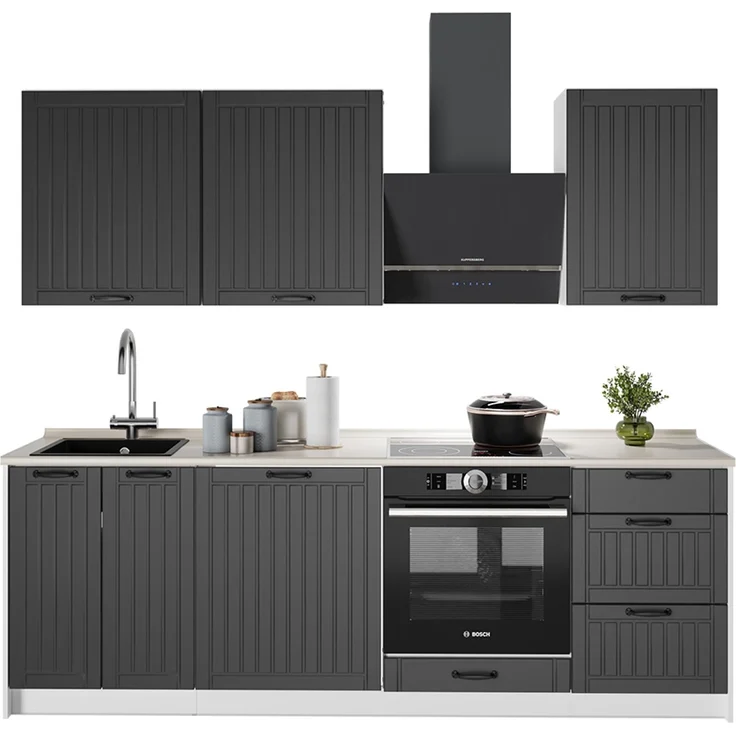Küchenzeile Fame-Line Dunkelgrau/Weiß 230 cm, AP Marmor Vicco – Bild 6