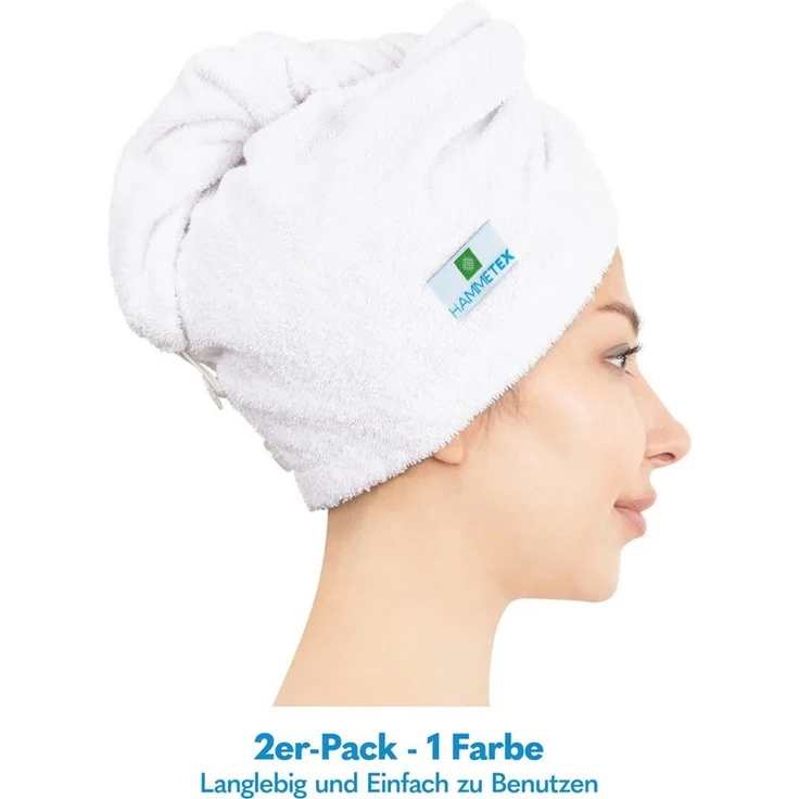 HAMMETEX Turban-Handtuch 2er Set Haarturban Damen, 100% Baumwolle, Flauschig & Schnelltrocknend, Frottier (Set, 2-St), Uni-Farben, weich – Bild 2