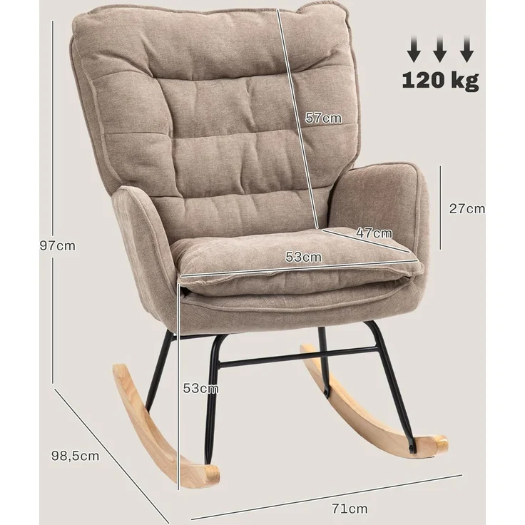 HOMCOM Schaukelstuhl mit Chenilleoptik (Schwingsessel, 1 St), bis 120 kg Belastbarkeit für Schlafzimmer, Wohnzimmer, Braun – Bild 3