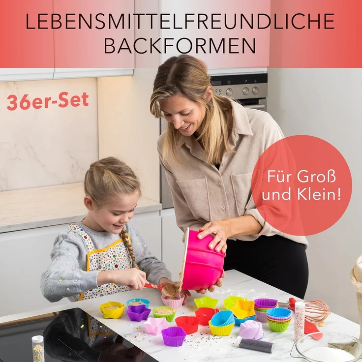 AVANA Muffinform Silikon Muffinförmchen wiederverwendbare Cupcake Backförmchen Muffin, (36-tlg), antihaftbeschichtet, umweltschonend, 8 Farben – Bild 2