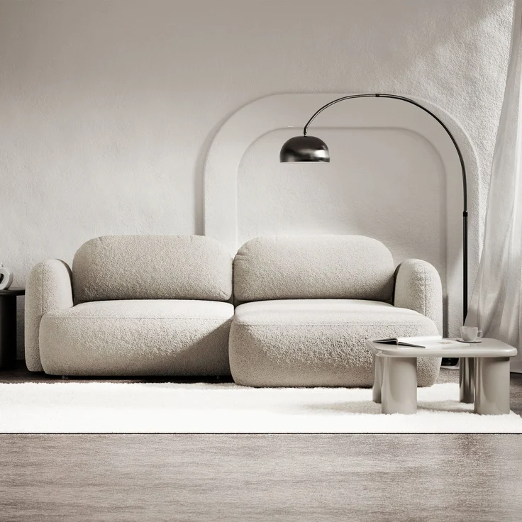 Selsey Tvoya Ecksofa mit Schlaffunktion, Ottomane rechts, Bouclé Hellbeige – Bild 2