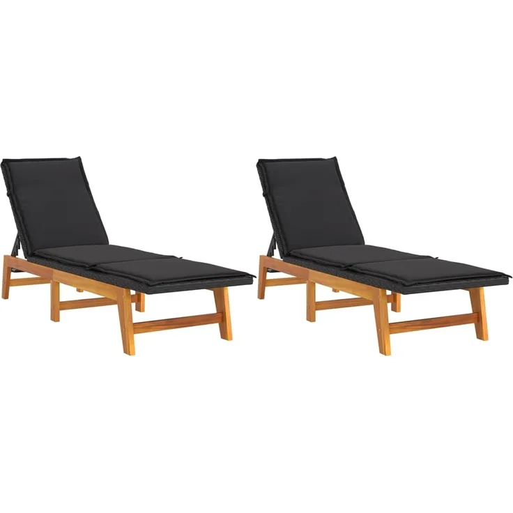 vidaXL Sonnenliegen mit Auflagen 2 Stk. Poly Rattan Massivholz Akazie 319725