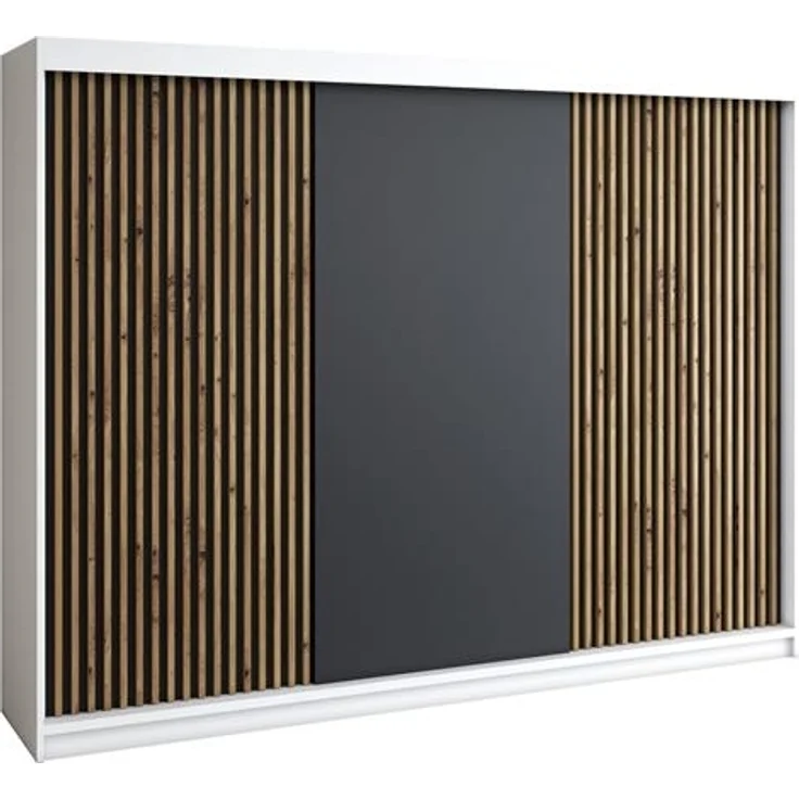 A&J MöbelLand Schwebetürenschrank IOSA 200 cm mit 4 Schubladen, und 3D Lamellen – Bild 1