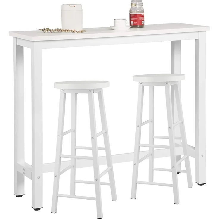 1 x Bartisch + 2 x Barhocker Set, Metallgestell, MDF weiß