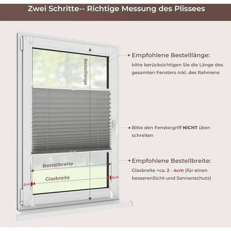 Allesin Plissee ohne Bohren Plissees Klemmfix Anthrazit 40x100 cm(BxH), Plisseerollo Faltrollo mit Klemmträger, Jalousie Rollos für Fenster und Tür, Sichtschutz und Sonnenschutz – Bild 6