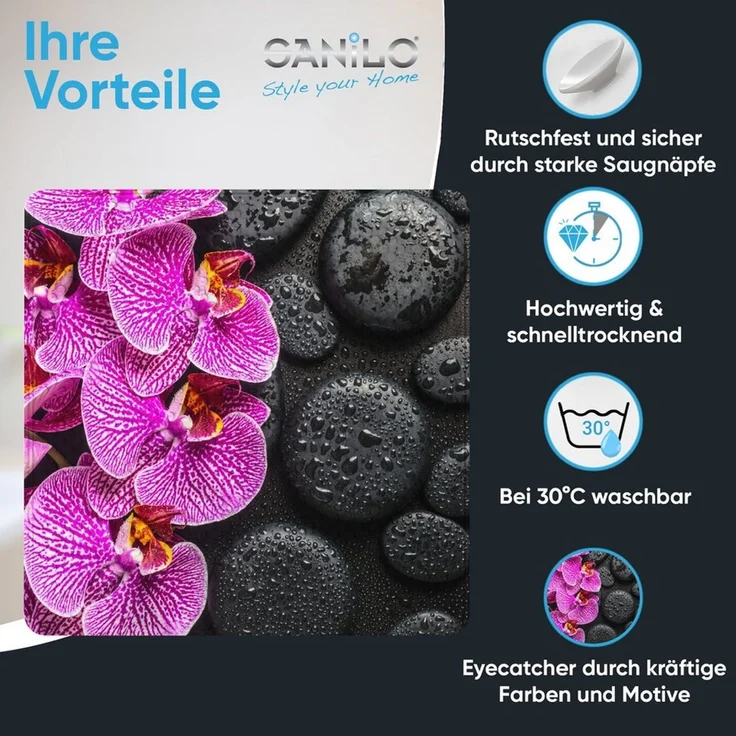 Sanilo Duschmatte, mit Motiv, rutschfest, waschbar, quadratisch, 230 extra starke Saugnäpfe, Kunststoff PVC, 53 x 53 cm, Madeira – Bild 2