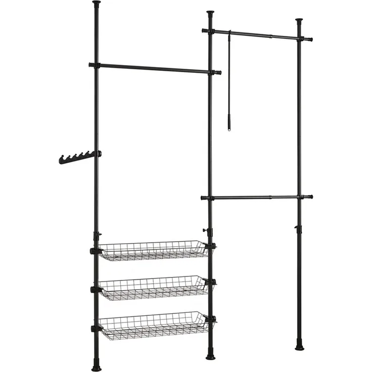 SoBuy FRG34-SCH Garderobenständer, Metall, Pulverbeschichtung, Schwarz, 62 x 200 x 85 cm