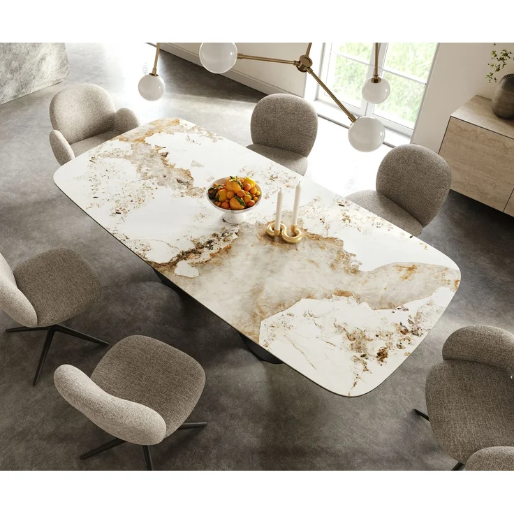 Esstisch Edge Boot 240x120 cm Keramik Minas Melange Weiß-Beige Infinity Metall Schwarz – Bild 4