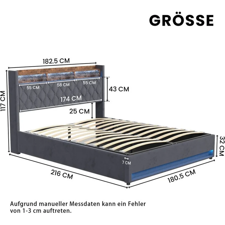 STILVORA Polsterbett 180×200 mit matratze und bettkasten,Stauraumbett Boxspringbett mit USB – Bild 3