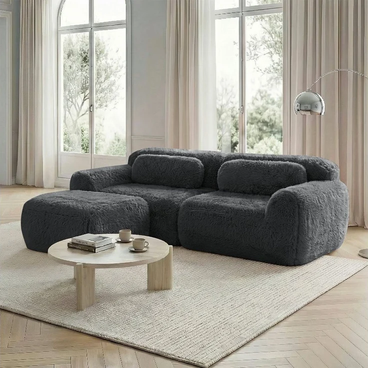 Odikalo Sofa Ecksofa Schlafsofa Modulares Sofa, Plüschstoff, L-förmiges 2-Sitzer Sofa, weicher Plüschstoff, modular, frei kombinierbar, mit Kissen. Weich, hochelastischer Schaumstoff, keine Montage erforderlich, geeignet für kleine Wohnzimmer und Räume – Bild 5
