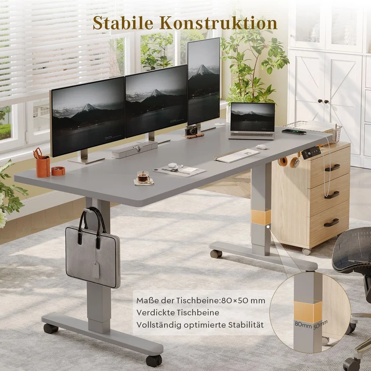 Devoko Höhenverstellbarer Schreibtisch Holzwerkstoff und Metall Grau 160 x 80 x 72-118 cm – Bild 7