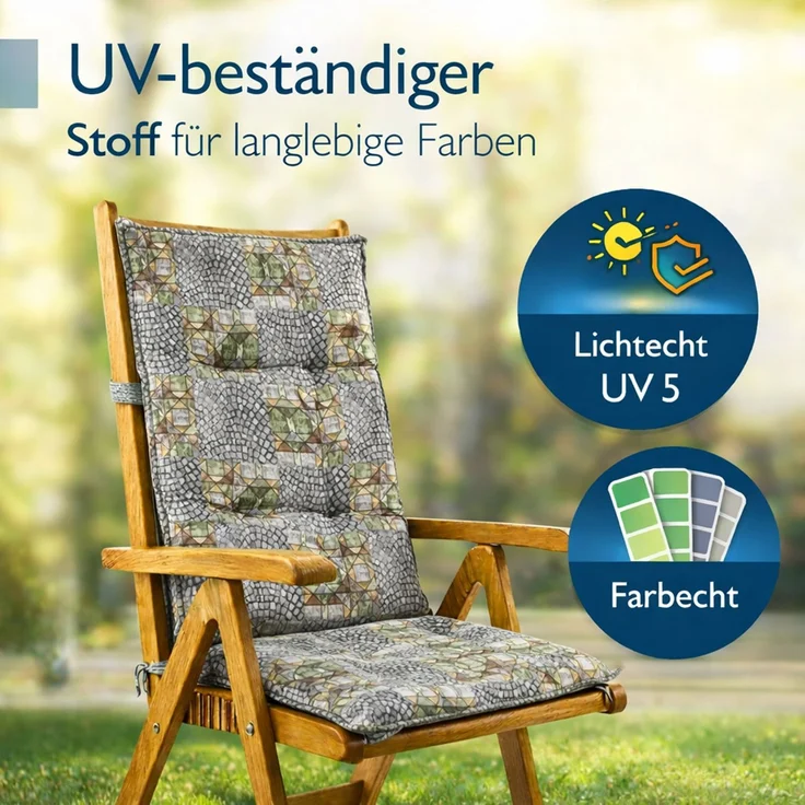 6x Auflage Hochlehner für Gartenstuhl 120x48cm Sesselauflage Hochlehner Polster in Grau Mosaik Muster mit dicker 7cm Schaumstoff Füllung – Bild 5