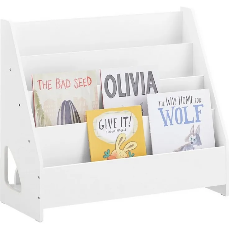 SoBuy Kinderregal KMB32-K, Spielzeugtruhe Büchergestell Hängefächerregal Kinder, Bücherregal Kinder, Kinderregal mit 4 Ablagefächern, Kinderzimmer