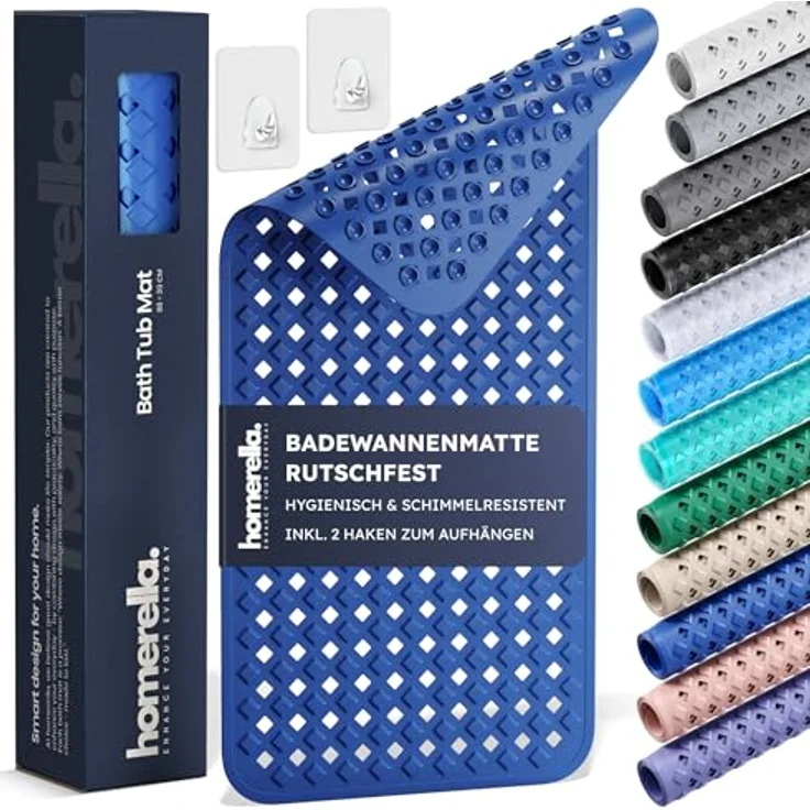 Homerella Badematte rutschfest Hautsensitiv 88x39cm, INKL. AUFHÄNGUNG, Antirutschmatte Badewanne BPA frei, Duschmatte schimmelresistent & maschinenwaschbar – Bild 2