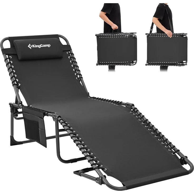 KingCamp Campingliege Sonnenliege Gartenliege klappbar 5-Stufig Verstellbarer Rückenlehne Liege Gartenstuhl Strandliege Camping Klappbett mit Kopfkissen für Garten Urlaub Outdoor Strand Pool – Bild 1