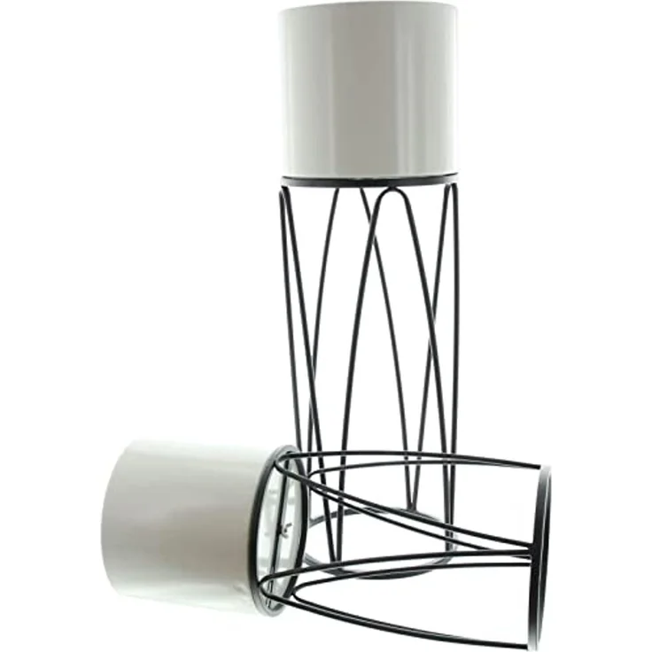 2x Übertopf "Retro" mit Metallgestell, schwarz und Pflanztopf in creme, Pflanzgefäß, Blumentopf, Pflanzkübel, Blumentopfständer – Bild 3