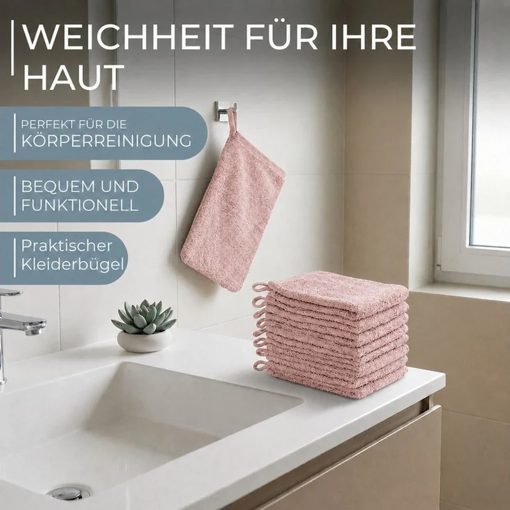 Komfortec Waschhandschuh 10er Set, Waschlappen, Saugfähig & Hautfreundlich, (Set, 10-St), Weich, 100% Baumwolle, 16x21 cm – Bild 2