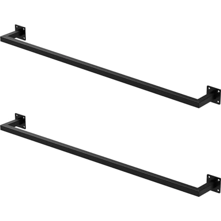 ML DESIGN Kleiderstange U-Form 2er Set, Rechteck für Wandmontage, T12cm x B110cm, Schwarz, Stahl, inkl. Montagematerial, belastbar bis 50 kg