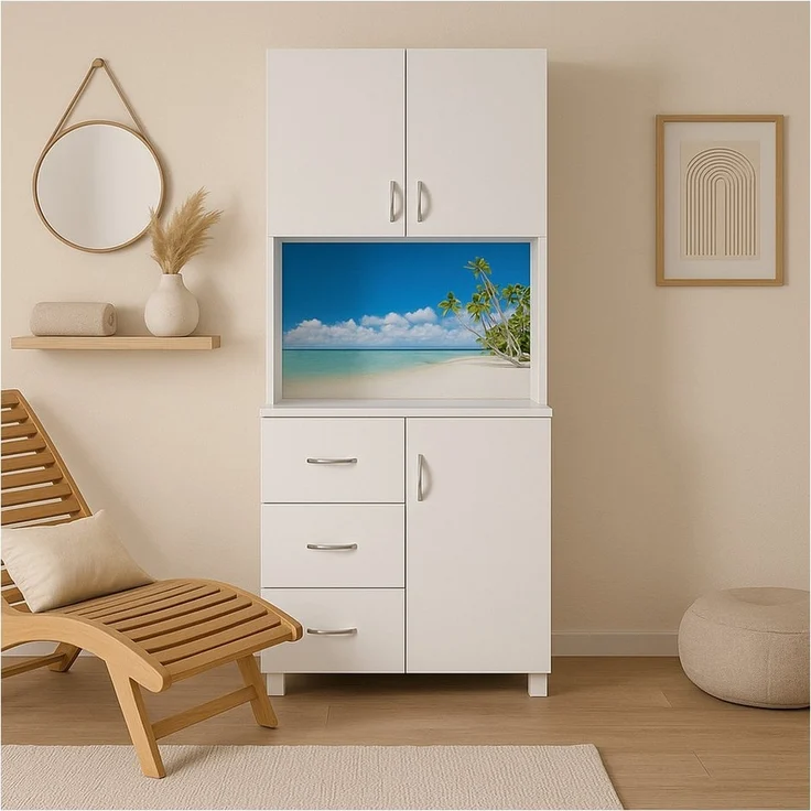 HTI-Living Mehrzweckschrank Schrank mit bedruckter Rückwand Palmen (Stück, 1-St, 1 Schrank) Highboard 6 Regalfächer 3 Schubladen – Bild 4