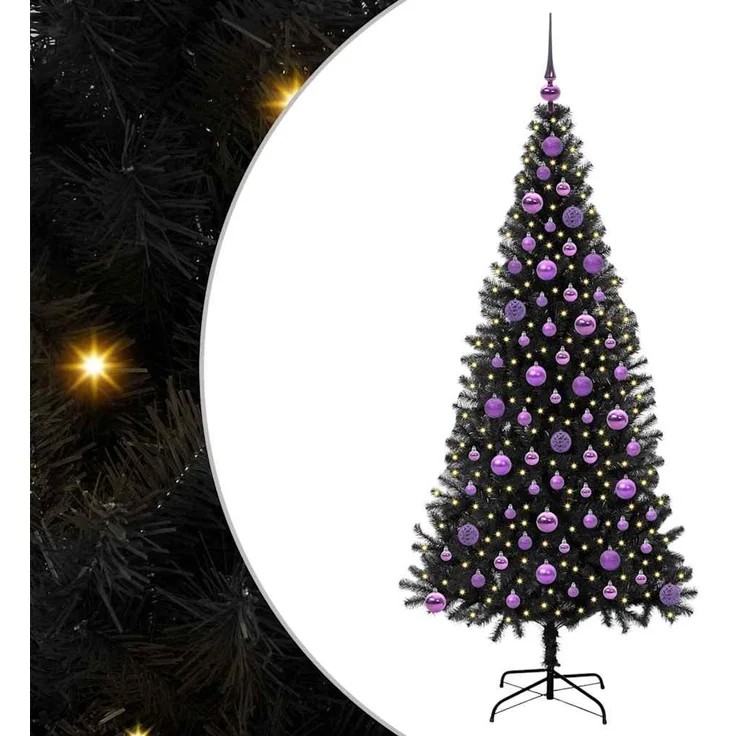 vidaXL Weihnachtsbaum mit LED-Beleuchtung Schwarz 180 cm PVC und Stahl 3396484 – Bild 2