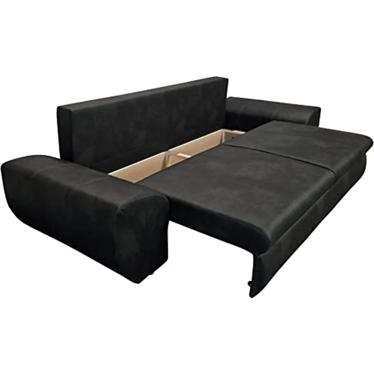 Big-Sofa mit Schlaffunktion und Bettkasten XXL Couch im Vintage Look in Schwarz – Bild 5