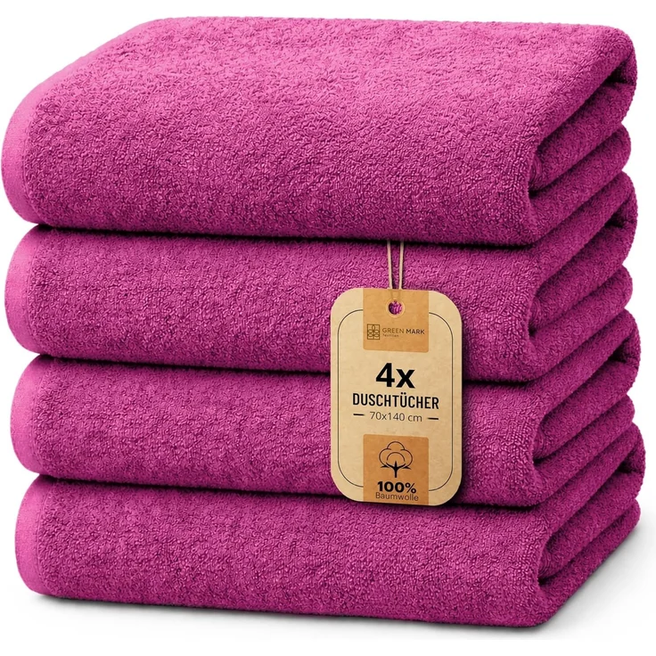NatureMark 4er Pack Duschtücher, Größe 70x140 cm, Pink, 100% Baumwolle – Bild 1