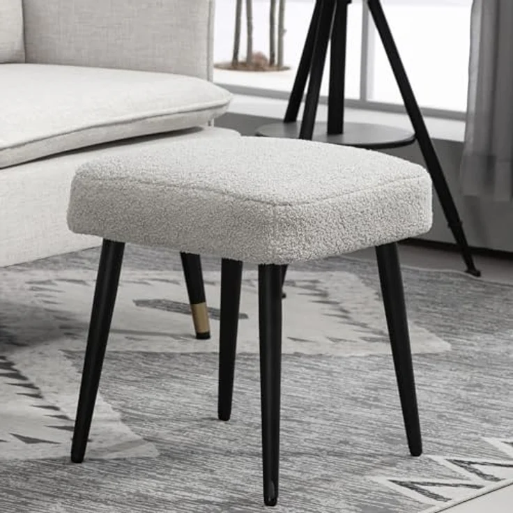 HOMCOM Fußhocker Schminkhocker Fußstütze mit Kaschmir-Optik (Hocker, 1 St, Sitzhocker), für Schlafzimmer, Stahlbeine, Hellgrau – Bild 8
