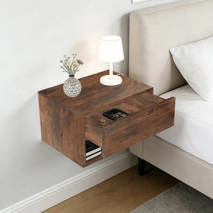JEOBEST Nachttisch Schwebender Nachttisch, Nachtschrank Wandmontage, Seitentisch Regale, (2-St, Hängeschrank) offenes Regal + Schublade, Platzsparendes – Bild 2