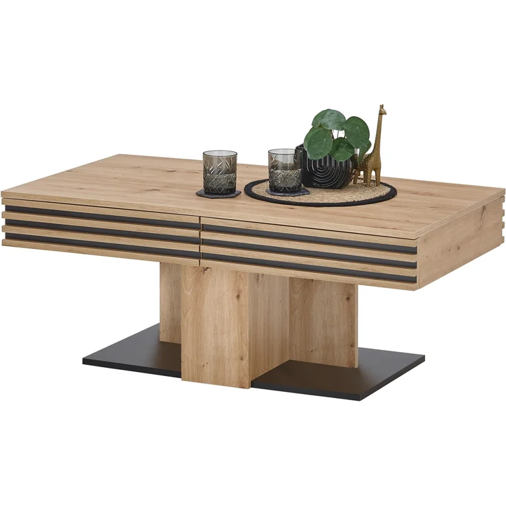 Couchtisch >Luara< 2 Schübe, Artisan Eiche Dekor, schwarz - 110x44x60 (BxHxT) – Bild 1