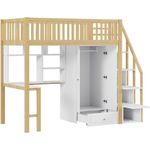 Odikalo Jugendbett Kinderbett Hochbett Kleiderschrank Regal Tisch Treppe 90x200cm
