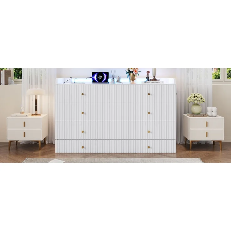 TavilaEcon Schrankbett mit USB, Steckdose, LED-Lichtleiste und Hochglanzplatte weiß Liegefläche 140 × 200 cm – Bild 5