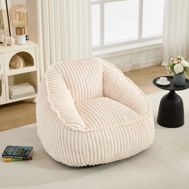 DESVIAE Sitzsack Beige aus Cord – Schaumstofffüllung, leicht zu bewegen, 73 x 98 x 92 cm – Bild 1