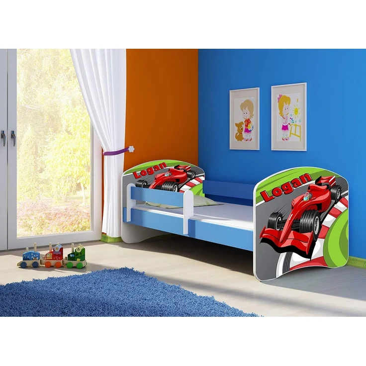 ACMA Kinderbett Jugendbett mit Einer Schublade und Matratze Blau mit Rausfallschutz Lattenrost II 140x70 160x80 180x80 (06 Formel 1, 180x80) – Bild 3
