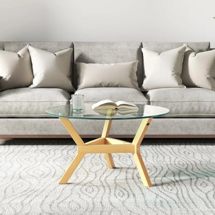 HOMCOM Couchtisch aus Hartglas, mit verstellbaren Fußpolstern und Stahllrahmen, rund (Beistelltisch, 1-St, Wohnzimmertisch), für Wohnzimmer, Transparent, Ø80 x 45 cm – Bild 7