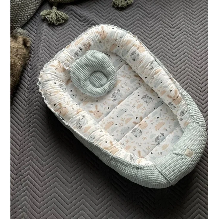 Loolay Bettnestchen Minze WAFFELPIQUE/ HASE Beige Weiß Babynest Babyausstattung, (Reisebett Nestchen SOLO/ o. in PREMIUM Geschenk SETS für Neugeborene, 2-tlg, 4 Jahreszeiten ATMUNGSAKTIVER WAFFELSTOFF Bestseller GESCHENK), LOOLAY® - 100% Europäische St... – Bild 5