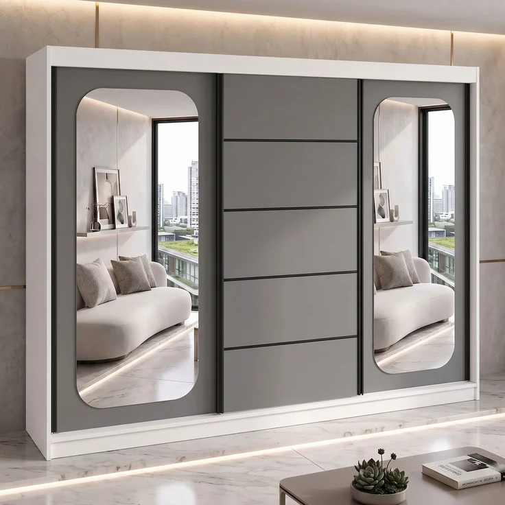 BELANO Schwebetürenschrank 200 cm mit Spiegel – Kleiderschrank mit Schiebetüren, Innenausstattung: Comfort plus – Bild 2