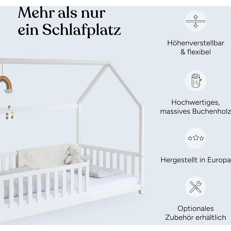 Ehrenkind Hausbett Livo aus massivem Buchenholz in verschiedenen Größen (FSC® zertifiziertMontessori Kinderbett, Jugendbett, 90x200), höhenverstellbar – Bild 3