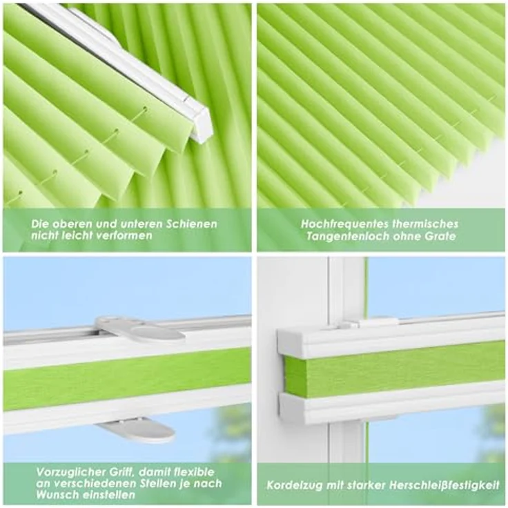 bobodeco Plissee ohne Bohren Klemmfix Faltrollo Jalousie Grün 100x130 cm (BxH), Plisseerollo Sichtschutz und Sonnenschutz Blickdicht Easyfix lichtdurchlässig Rollo für Fenster & Tür – Bild 4