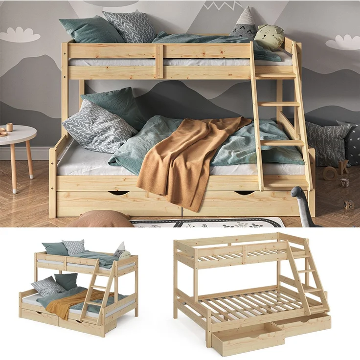 Etagenbett Everest Naturholz 140x200 / 90x200 cm mit Schubladen Vitalispa – Bild 2