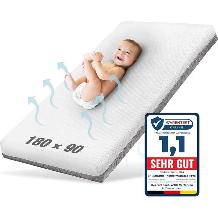 Ehrenkind® Kindermatratze Royal | Baby Matratze 90x180 | Babymatratze 90x180 mit innovativem 3D Mesh und Hygiene Tencel Bezug wasserdicht + luftdurchlässig