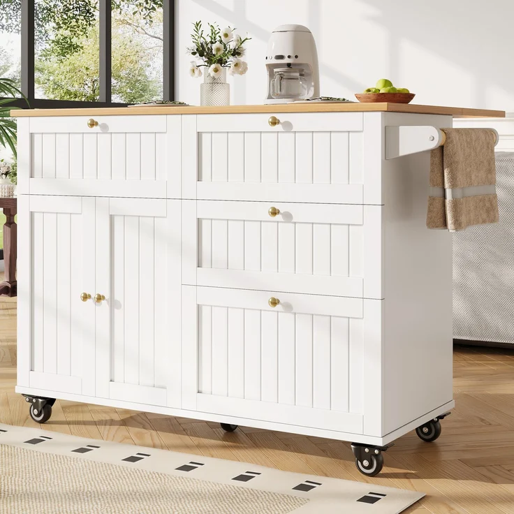 Abrihome Küchenwagen mit Stauraum und Rollen, Weiß, 88x70x133 cm – Bild 3