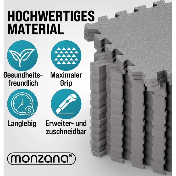 MONZANA® Bodenschutzmatten Fitness Randstücken 30 x 30cm Rutschfest Puzzlematte Trainingsmatten Fitnessgeräte Grau – Bild 5