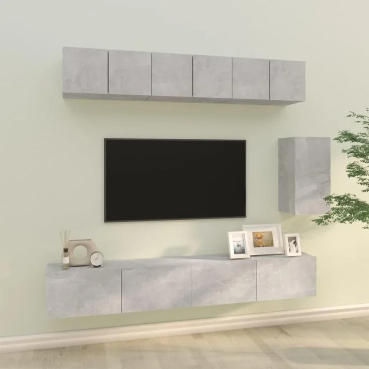 6-tlg. TV-Schrank-Set Betongrau Holzwerkstoff [3114617]