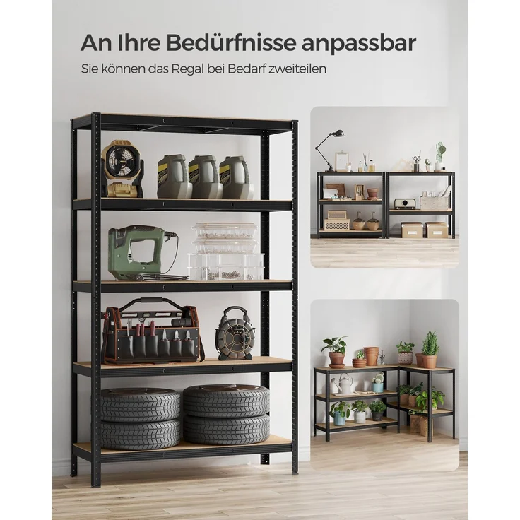 Songmics Schwerlastregale mit 5 Ablagen, Stahl / MDF, Schwarz, 200 x 60 x 120 cm – Bild 5