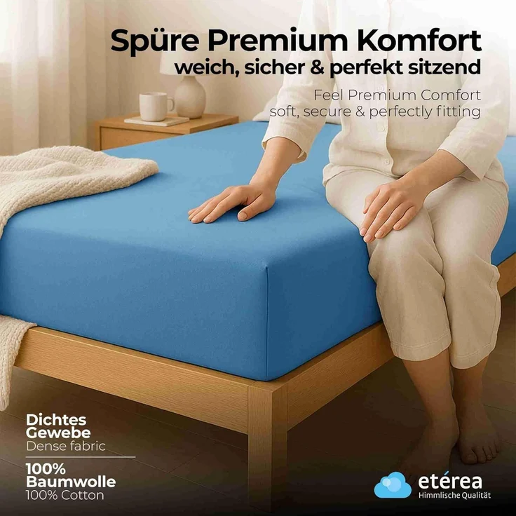 etérea Comfort Jersey Spannbettlaken Hellblau 180x200 cm - 200x200 cm – Bild 1